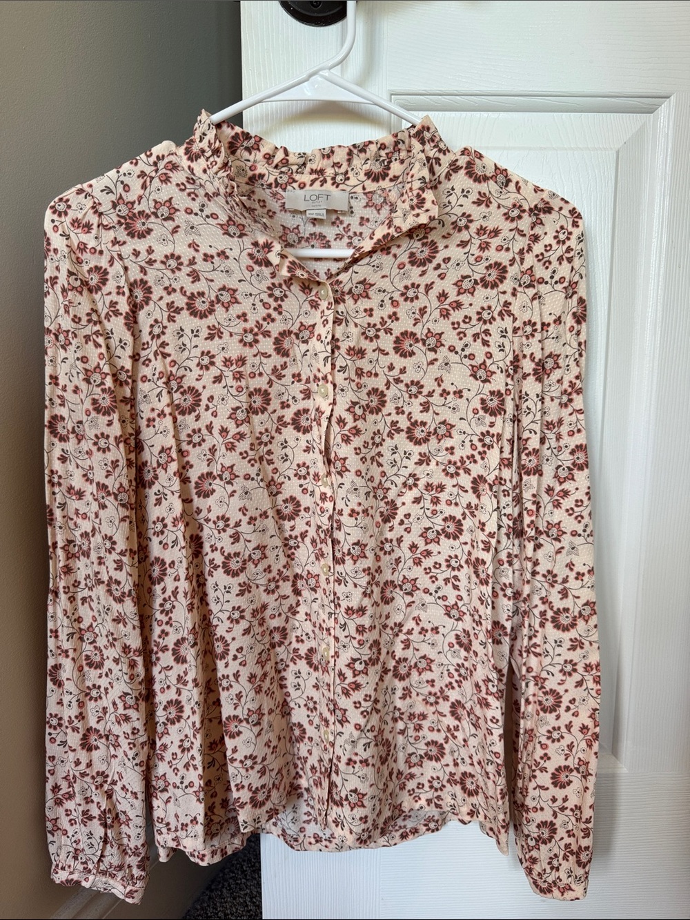 LOFT Cream Blouse with Rust Floral Print